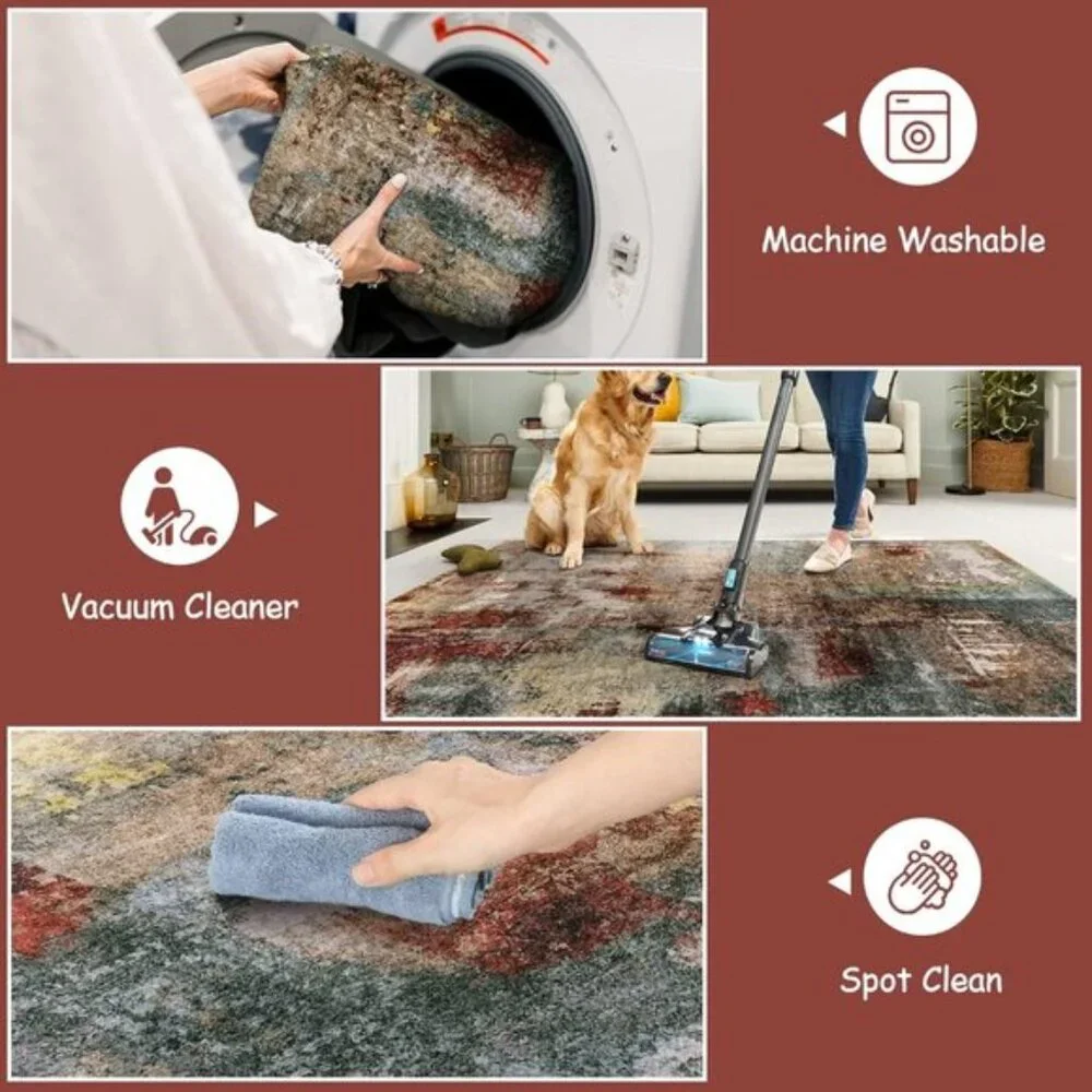 New 3x5 Modern Abstract Rug, Washable Non-Slip Faux Wool Carpet for Home & Entry